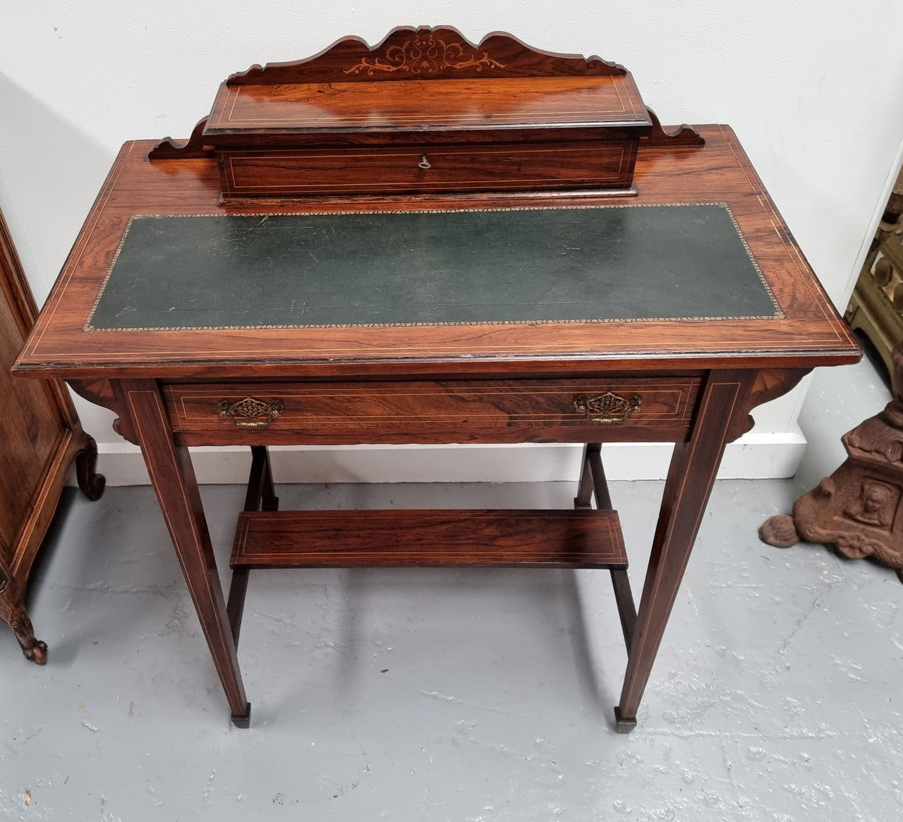 Edwardian Sheraton Style Desk Leather Insert Top | Antique & Vintage | Moonee Ponds Antiques | Australia Wide Delivery
