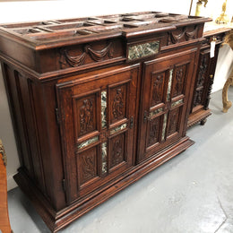 A unique 18th century French oak carved cabinet with inset marble. In good original condition.