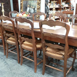 Solid Set Of Ten French Oak Rush Seat Dining Chairs