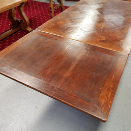 Large Rustic French Oak Parquetry Top Extending Table