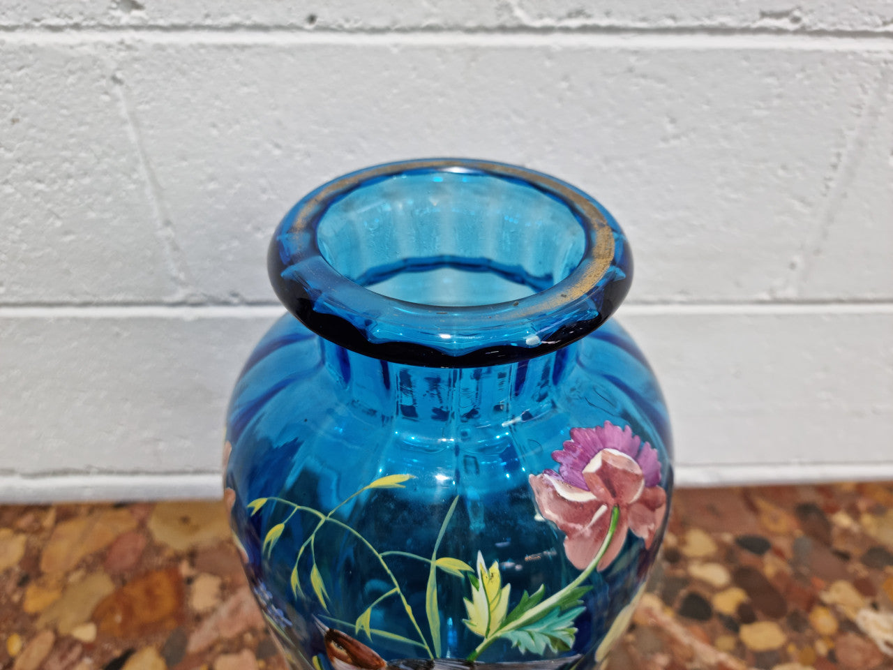 Decorative Victorian Enameled Hand Painted Blue Glass Vase "Bird and Flower Scene" | Antique & Vintage | Moonee Ponds Antiques | Australia Wide Delivery