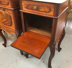 Pair Of White Marble Top Mahogany Bedside Cabinets | Antique & Vintage | Moonee Ponds Antiques | Australia Wide Delivery