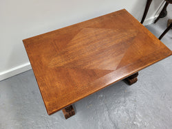 French Oak Spanish Style Stretcher Base Coffee Table | Antique & Vintage | Moonee Ponds Antiques | Australia Wide Delivery