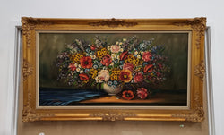 Large Colorful Floral Oil Painting on Canvas In Gilt Framed | Antique & Vintage | Moonee Ponds Antiques | Australia Wide Delivery