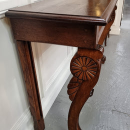 Beautiful 19th Century French Oak console table of great narrow proportions. It has been sourced from France and it is good original detailed condition.