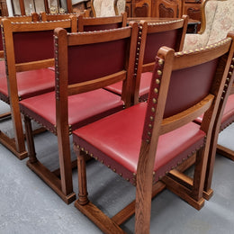Set Of Eight Oak Upholstered With Faux Leather Dinning Chairs