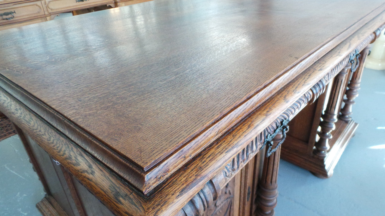 French Oak Partners Desk-3 | Antique & Vintage | Moonee Ponds Antiques | Australia Wide Delivery