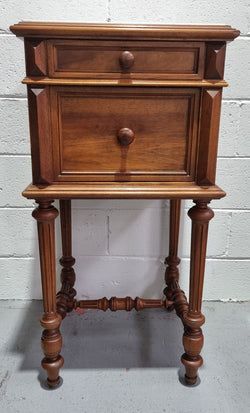 French Walnut Henry II Style Bedside Cabinet With White Marble Top | Antique & Vintage | Moonee Ponds Antiques | Australia Wide Delivery