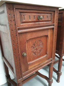 French Pair Of Oak White Marble Top Bedside Cabinets | Antique & Vintage | Moonee Ponds Antiques | Australia Wide Delivery
