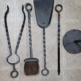 Distinctive vintage arts and craft heavy hand wrought fire set, it has 4 tools on a lovely base. Circa 1930's. In great original condition