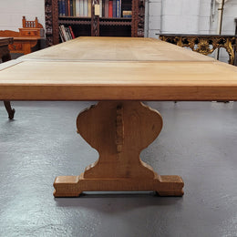 Stunning French Oak Farmhouse table with two extension leaves. When fully extended the table measures to a massive 339.5 cm long. Sourced from France and in good original detailed condition.