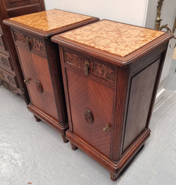 Pair Of French Oak Art Deco Inset Marble Top Bedsides | Antique & Vintage | Moonee Ponds Antiques | Australia Wide Delivery