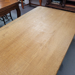 Stunning French Oak Farmhouse table with two extension leaves. When fully extended the table measures to a massive 339.5 cm long. Sourced from France and in good original detailed condition.