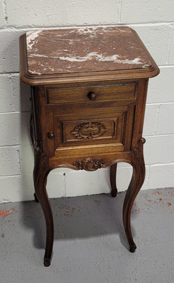 French Louis XV Style Walnut Bedside With Inset Marble Top | Antique & Vintage | Moonee Ponds Antiques | Australia Wide Delivery