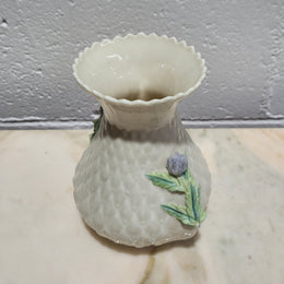 Vintage Belleek Irish porcelain vase a beautiful, rare piece in the thistle design.  Belleek produces fine porcelain characterized by its slightly iridescent glaze. Brown Mark 1980 – 1993.