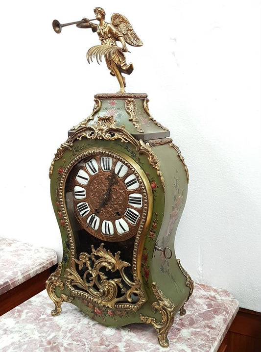 Rare Original 19th Century Bronze Hand Painted And Lacquered Mantel Clock