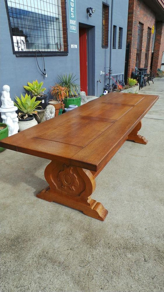Large French Monastery Dining Table With A Stretcher Base