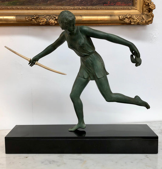 French Art Deco Signed Bronze Of Dianna