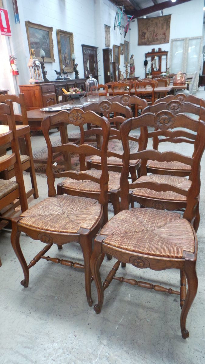 A Set Of Six French Solid Oak Dining Chairs