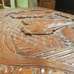 Carved Boat Scene Camphor Wooden Trunk