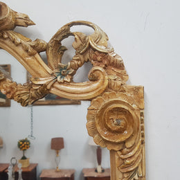 Beautifully carved Italian Rococo style painted console/hall table and mirror. An amazing coloured marble top showing sections of gold veins and is in good condition. Mantle mirror is retaining it's original mirror and showing ages spots.