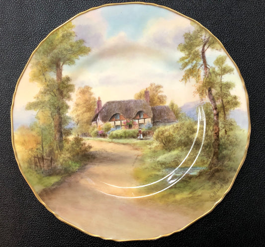 Royal Worcester Hand Painted & Gilt Rim Cottage Plate By Raymond Rushton