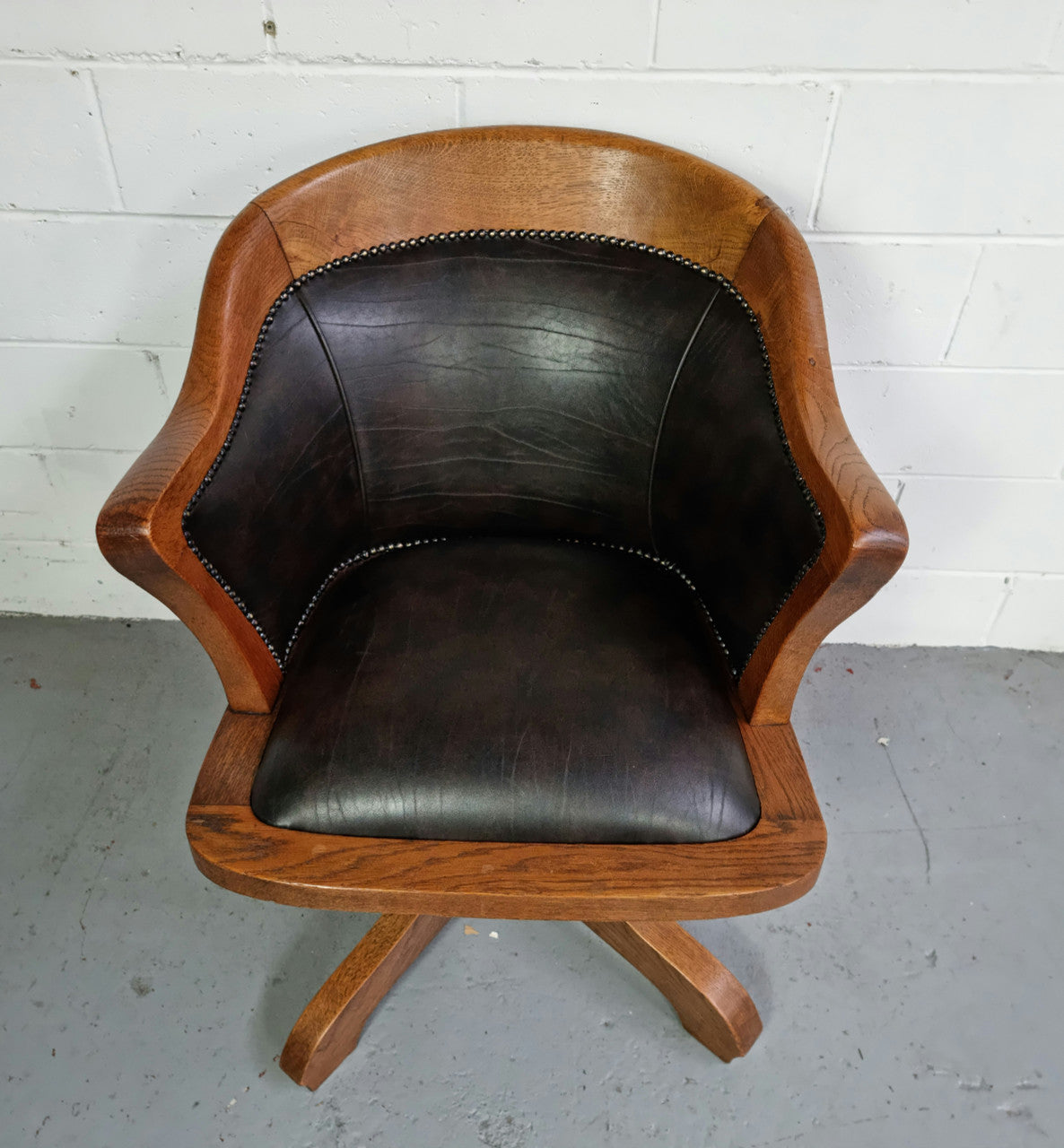 Antique French Oak Newly Upholstered Swivel Action Office Desk Chair | Antique & Vintage | Moonee Ponds Antiques | Australia Wide Delivery