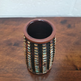 Poole Pottery carved Atlantis Vase by "Guy Sydenham". Shape 20 size 2. Very Tactile. 13cm tall.