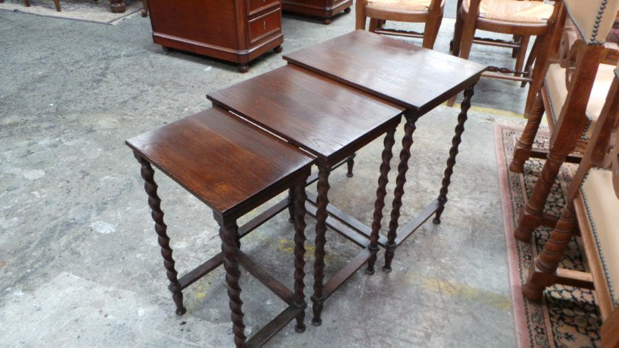Jacobean Barley Twist Nest Of Three Tables | Antique & Vintage | Moonee Ponds Antiques | Australia Wide Delivery