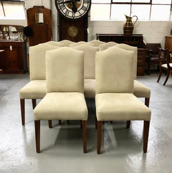 Custom Made Ivory Suede Covered Hardwood Set Of 10 Dining Chairs | Antique & Vintage | Moonee Ponds Antiques | Australia Wide Delivery