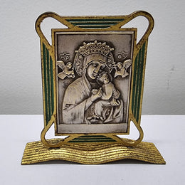Art Deco silver, gilt brass and enamel religious icon. It has been sourced locally and is in good original condition. Please see pictures as they help form part of the description.