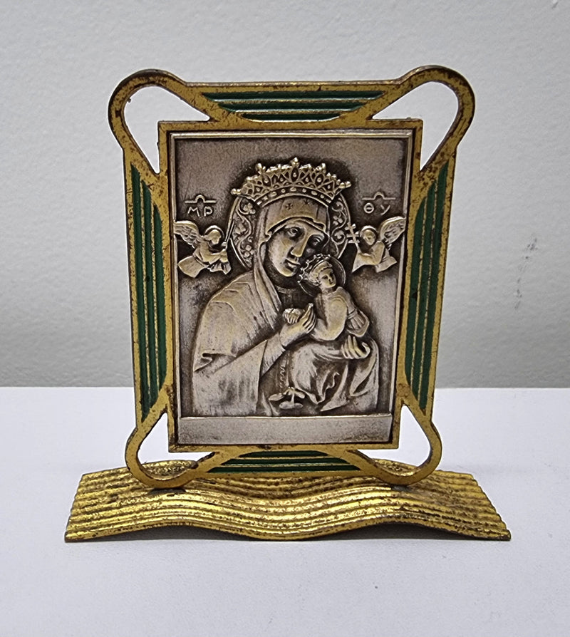 Art Deco silver, gilt brass and enamel religious icon. It has been sourced locally and is in good original condition. Please see pictures as they help form part of the description.