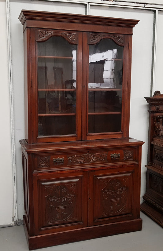 Walnut Edwardian Bookcase With Pull Out Secretaire