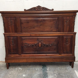 Carved French Walnut Queen Size Bed