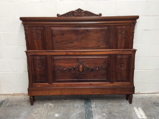 Carved French Walnut Queen Size Bed