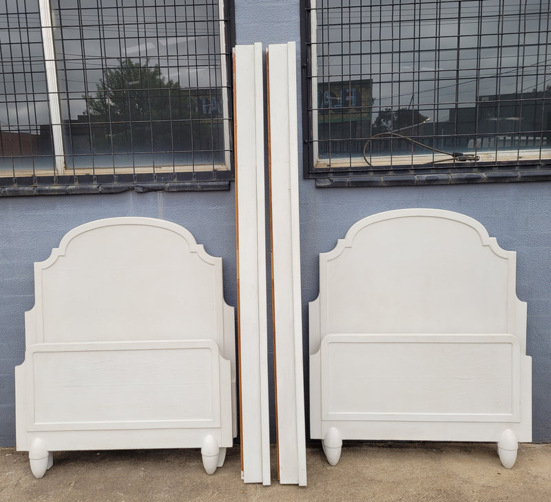 Two attractive vintage French chalk painted king single Art Deco beds. They have been sourced from France and are in good original condition.
