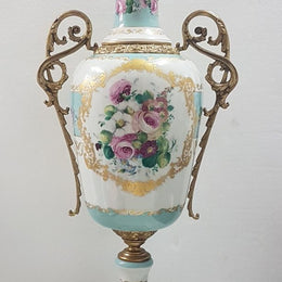 French White and Turquoise Ace Decor De Paris Porcelain Vase