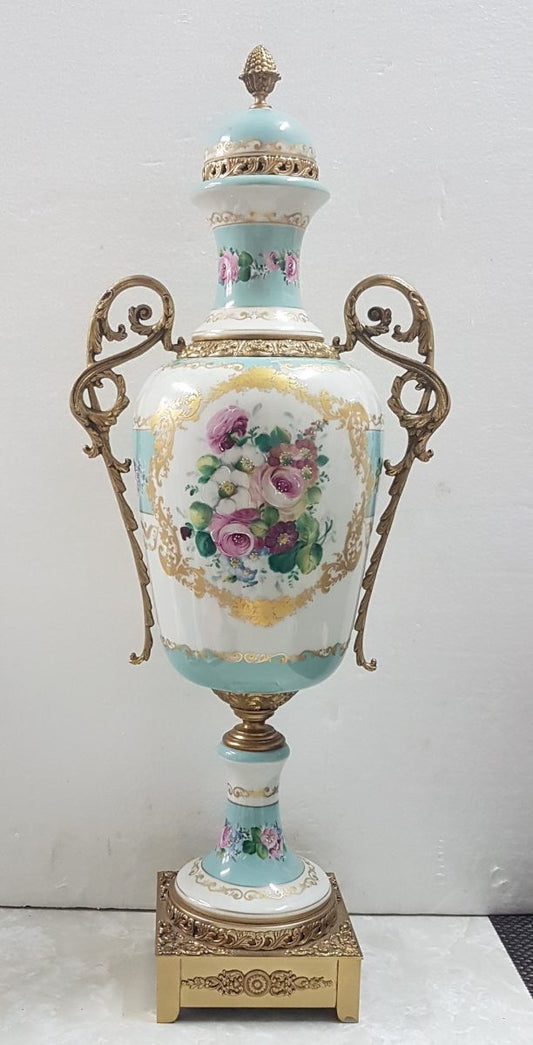 French White and Turquoise Ace Decor De Paris Porcelain Vase