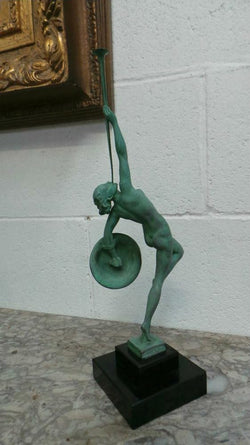 French Art Deco Sculpture Of Nude With Trumpet By Guerbe | Antique & Vintage | Moonee Ponds Antiques | Australia Wide Delivery