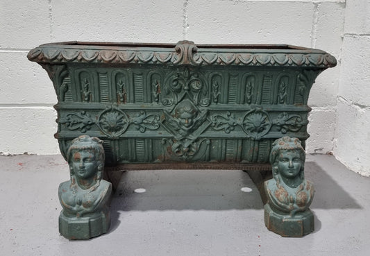Rare French 19th Century cast iron green painted planter on stand. In good original condition.