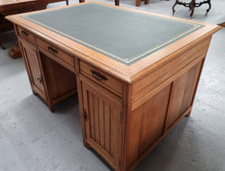 French Oak Art Deco Full Partners Desk With Leather Top | Antique & Vintage | Moonee Ponds Antiques | Australia Wide Delivery