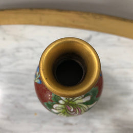 Small Red Cloisonné Vase On Carved Stand