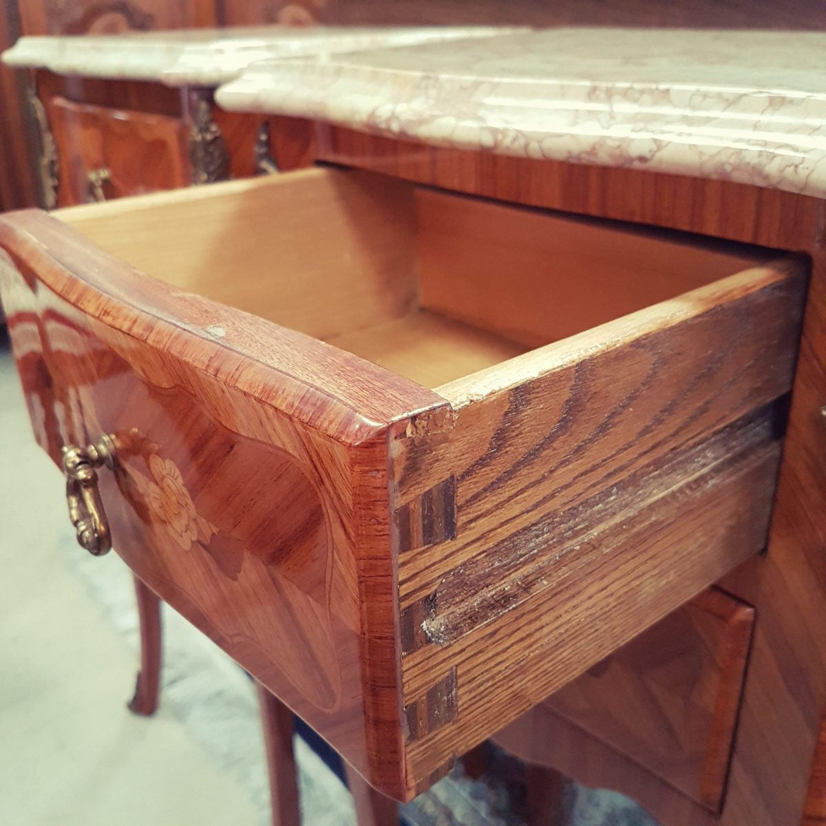 Kingwood Floral Marquetry Inlay Bedsides | Antique & Vintage | Moonee Ponds Antiques | Australia Wide Delivery