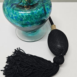 Teign Valley Glass TVG Art Glass perfume bottle in blue/green glass with working atomiser. Please see photos as they form part of the description.