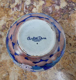 Carlton Ware Vase Globular Shape With Hand Painted Potted Rose Bush & Hollyhocks | Antique & Vintage | Moonee Ponds Antiques | Australia Wide Delivery