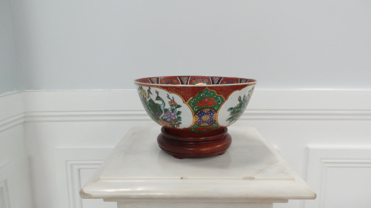 Decorative Oriental Bowl On A Carved Wooden Stand