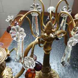 A stunning pair of French Bronze gilt Girandole candelabras, with lovely quartz drops. They are 36 cm tall and have been rewired to Australian standards. They are in very good original condition.