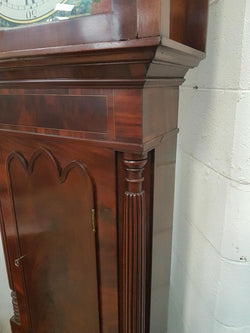 Late Georgian Flame Mahogany Case Moon Phase Dial Grandfather Clock | Antique & Vintage | Moonee Ponds Antiques | Australia Wide Delivery