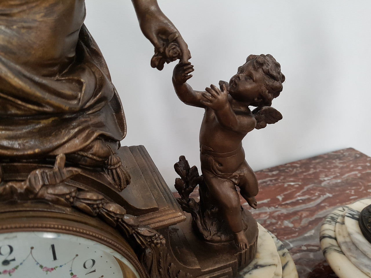 French Three Piece Clock Set Of Women And Cupid