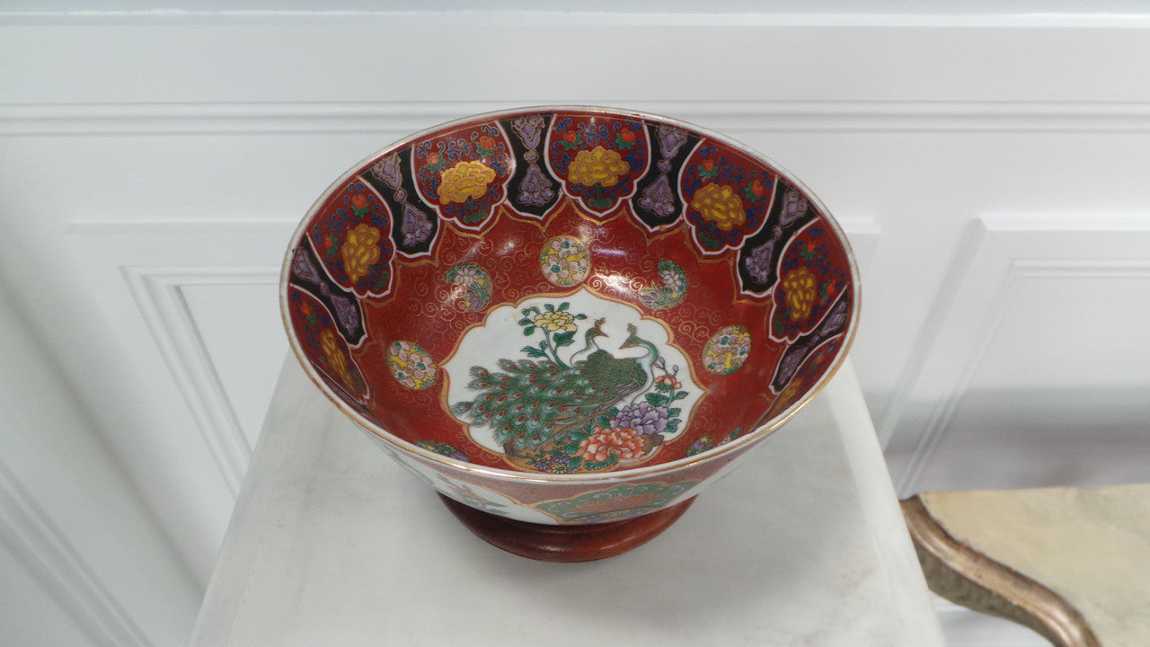 Decorative Oriental Bowl On A Carved Wooden Stand